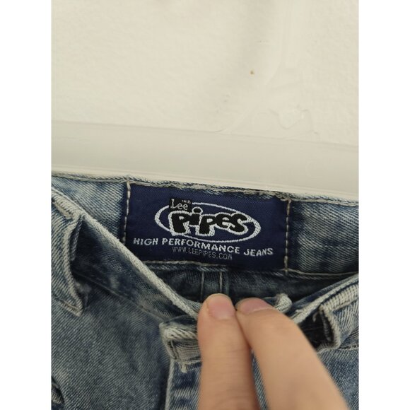 Lee Pipes Upcycle Vintage Y2K 90s Distressed Skater Wide Leg Unisex Jeans 0 2 XS - Picture 6 of 10